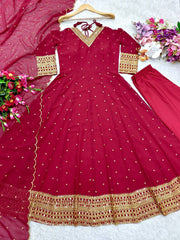 Outstanding Sequence Work Red Color Gown With Dupatta