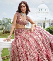 -50%   Exotic Malai Satin Jari Work Bridal Red Color Lehenga Choli