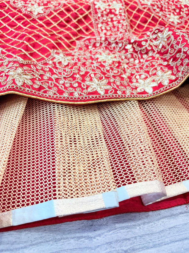 -50%   Exotic Malai Satin Jari Work Bridal Red Color Lehenga Choli