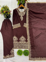 Bollywood Style Heavy Work Brown Color Salwar Suit