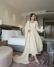 Fashionable White Color Georgette Anarkali Gown