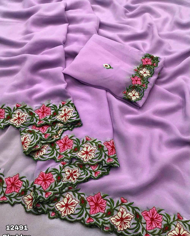 Festive Wear Georgette Purple Color Saree