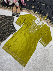 Captivating Chinon Silk Perrot Color Sharara Suit