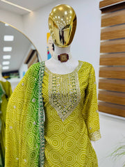 Glorious Chinon Silk Green Color Sharara Suit