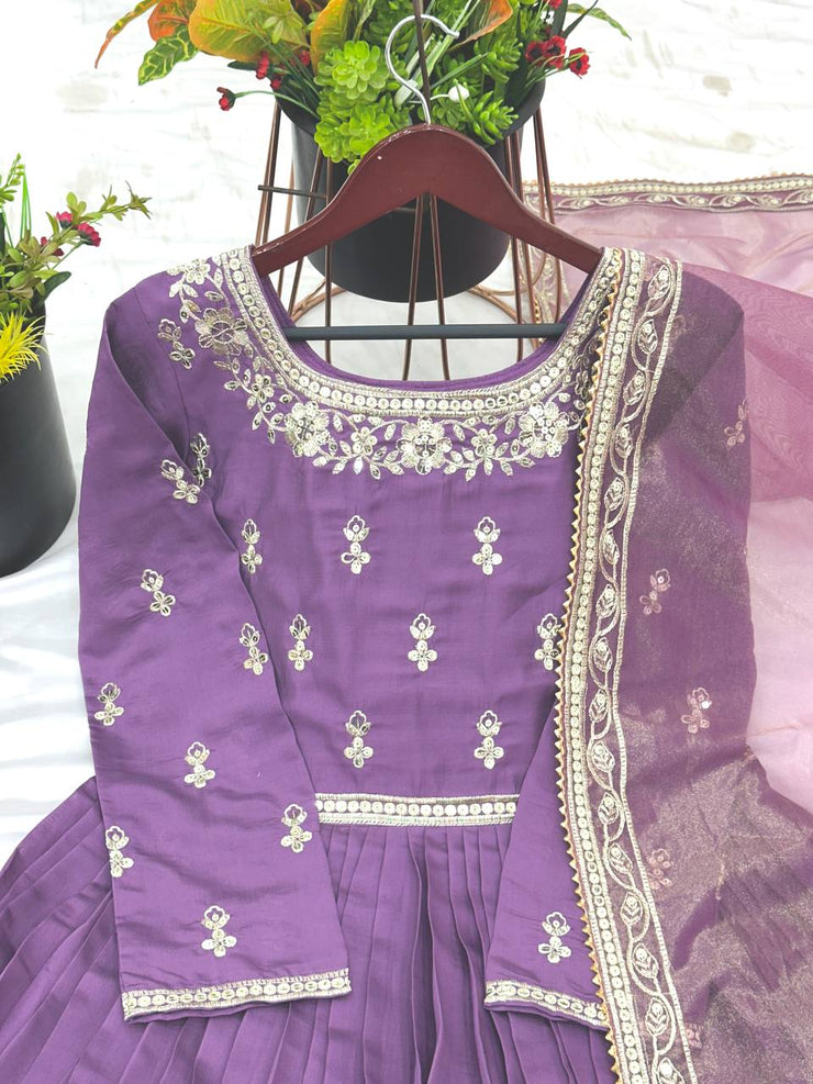 Awesome Roman Silk Lavender Color Gown
