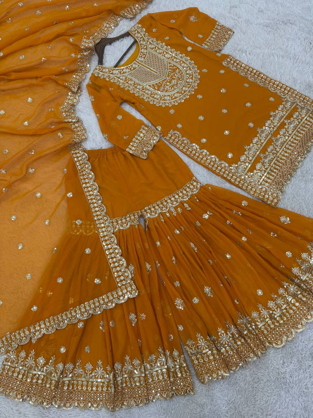 Admiring Heavy Mustard Color Sharara Suit