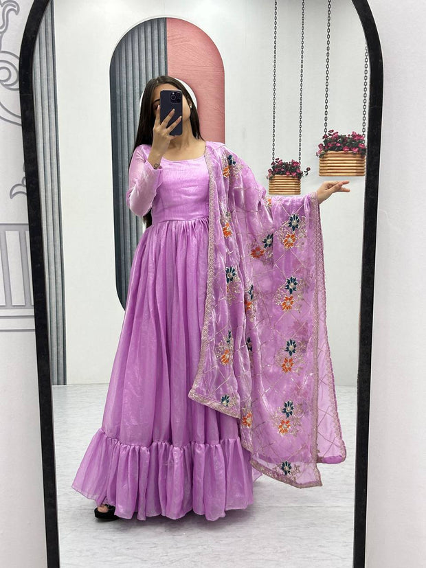 Imposing Heavy Lavender Color Gown