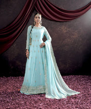 Good Looking Georgette Sequence Work Sky Blue Color Gown