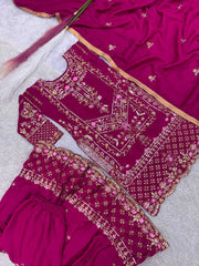 Captivating Chinno Silk Wine Color Sharara Suit