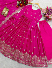 Good Looking Chinon Silk Pink Color Sequence Work Gown
