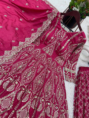-50%    Function Wear Pink Color Heavy Work Long Top With Sharara