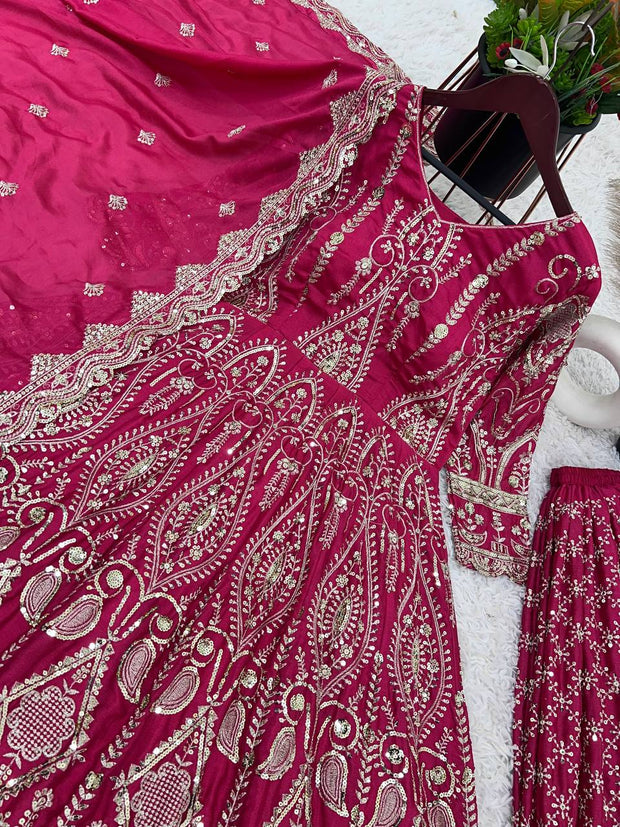 -50%    Function Wear Pink Color Heavy Work Long Top With Sharara