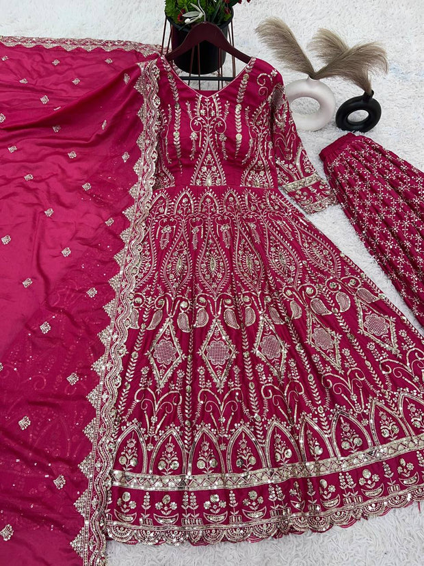-50%    Function Wear Pink Color Heavy Work Long Top With Sharara