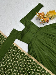 Awesome Vichitra Silk Green Color Gown