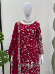 Occasion Wear Pink Color Sequence Work Sharara Suit