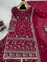 Occasion Wear Pink Color Sequence Work Sharara Suit