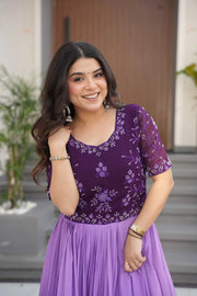 Admiring Digital Print Lavender Color Gown