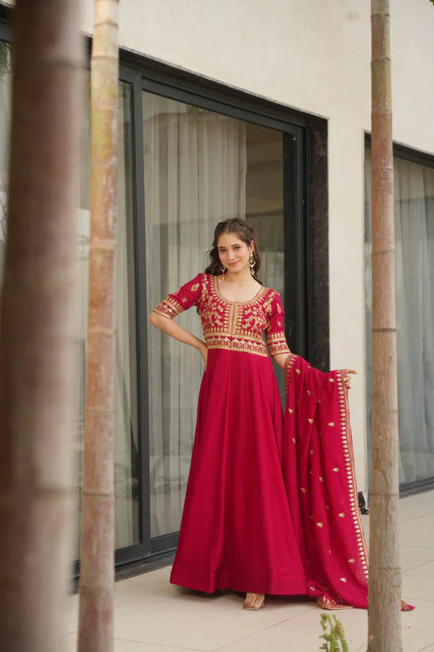 Attractive Vichitra Silk Pink Color Gown