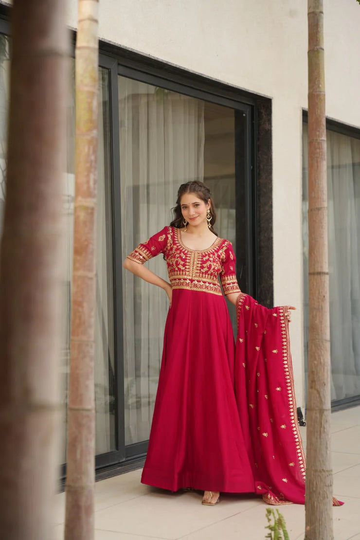 Attractive Vichitra Silk Pink Color Gown