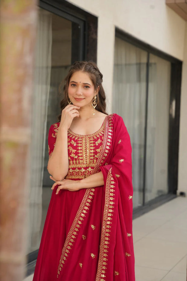 Attractive Vichitra Silk Pink Color Gown