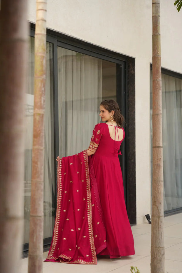 Attractive Vichitra Silk Pink Color Gown