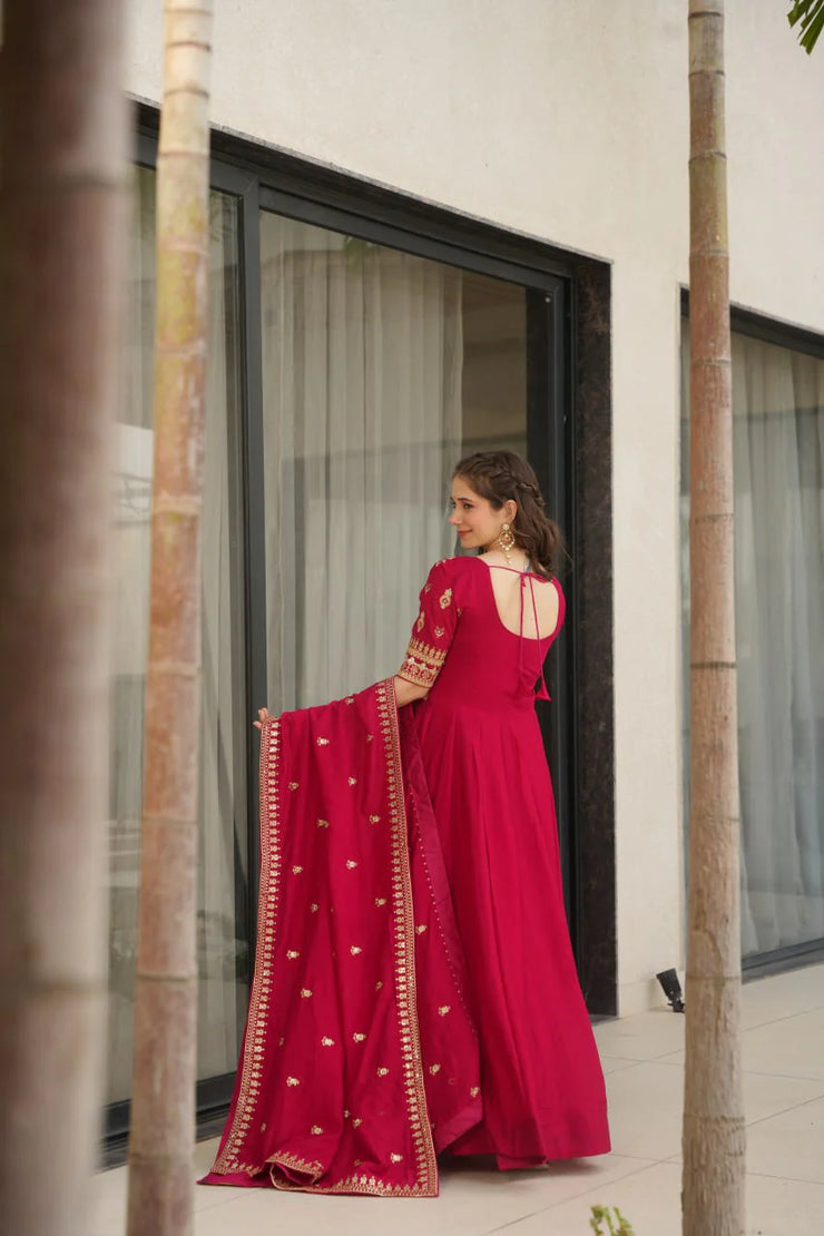 Attractive Vichitra Silk Pink Color Gown