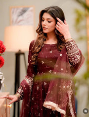 Delightful Sequence Work Wine Color Gown