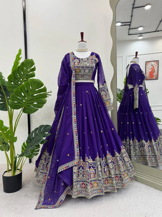 -52%    Wedding Wear Heavy Work Purple Color Lehenga Choli