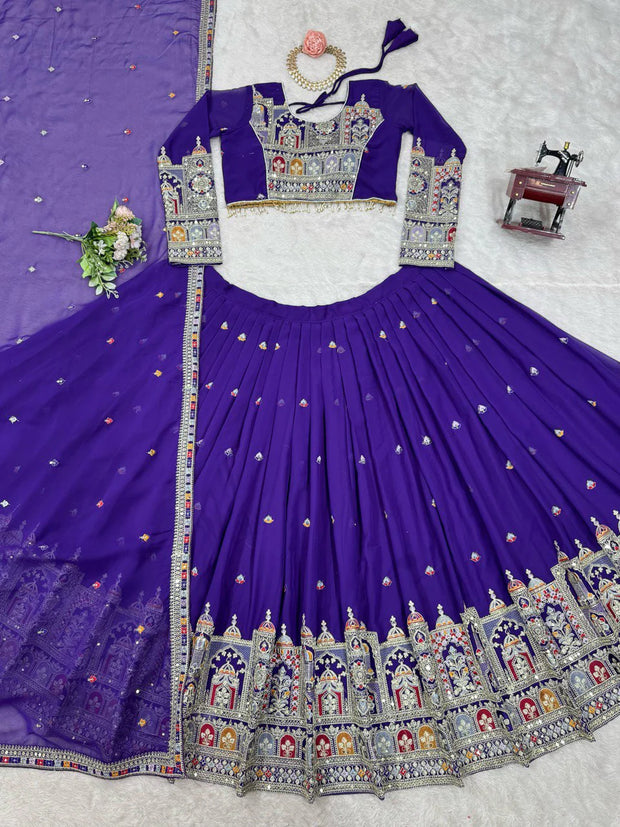 -52%    Wedding Wear Heavy Work Purple Color Lehenga Choli