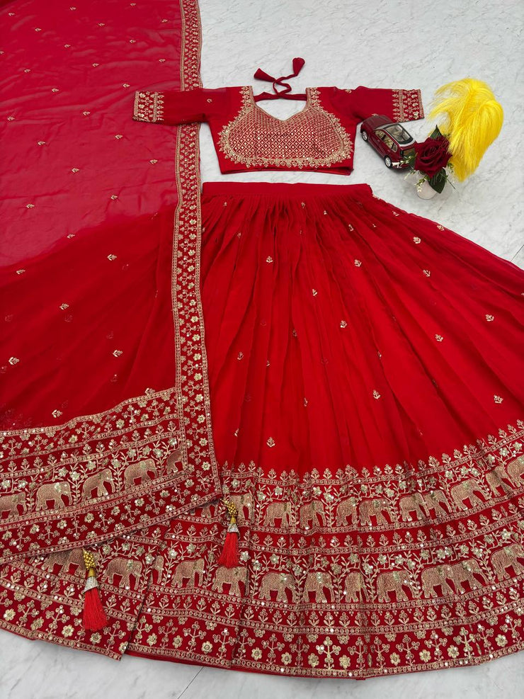 Bridal Wear Heavy Work Red Color Lehenga Choli
