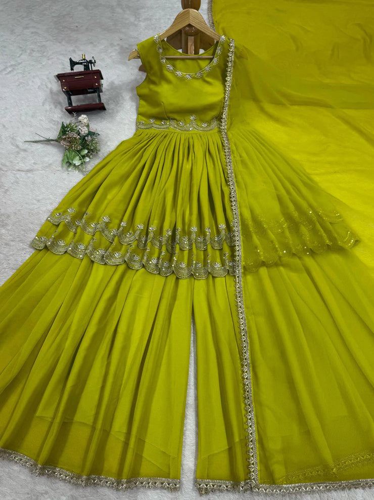 Good Looking Georgette Green Color Sharara Suit