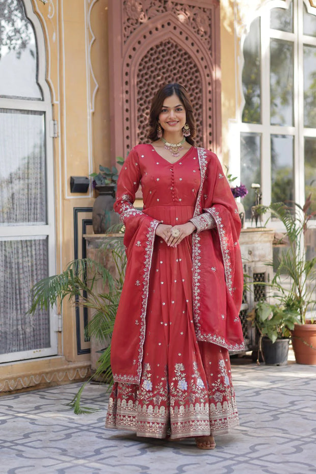 -50%   Fantastic Sequins Work Red Color Gown Get 10% off on Pre