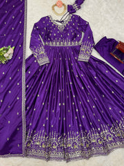 Attractive Sequence Work Purple Color Gown