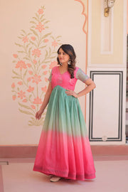 -55%    Fantastic Embroidered Work Double Shade Pink Color Gown
