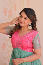 -55%    Fantastic Embroidered Work Double Shade Pink Color Gown
