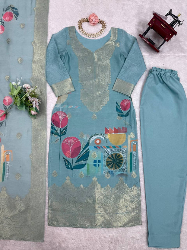 Elegant Digital Print Blue Color Salwar Suit