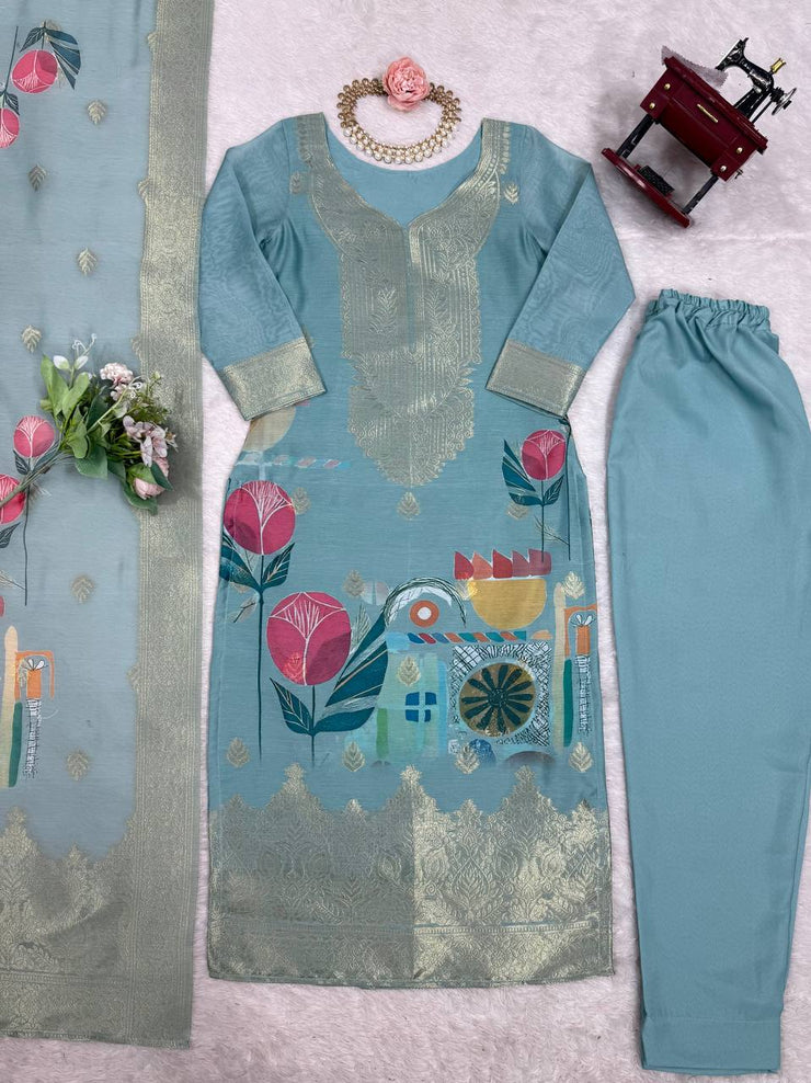 Elegant Digital Print Blue Color Salwar Suit