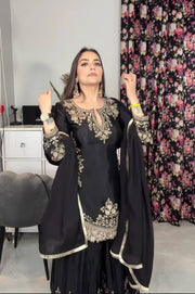 Designer Heavy Work Black Color Sharara Suit
