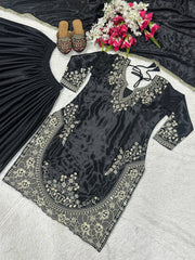 Designer Heavy Work Black Color Sharara Suit