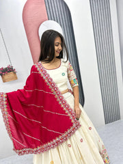 -50%   Traditional Wear Embroidery Work White Color Lehenga Choli