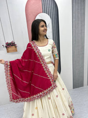 -50%   Traditional Wear Embroidery Work White Color Lehenga Choli