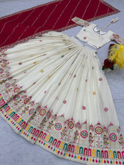 -50%   Traditional Wear Embroidery Work White Color Lehenga Choli