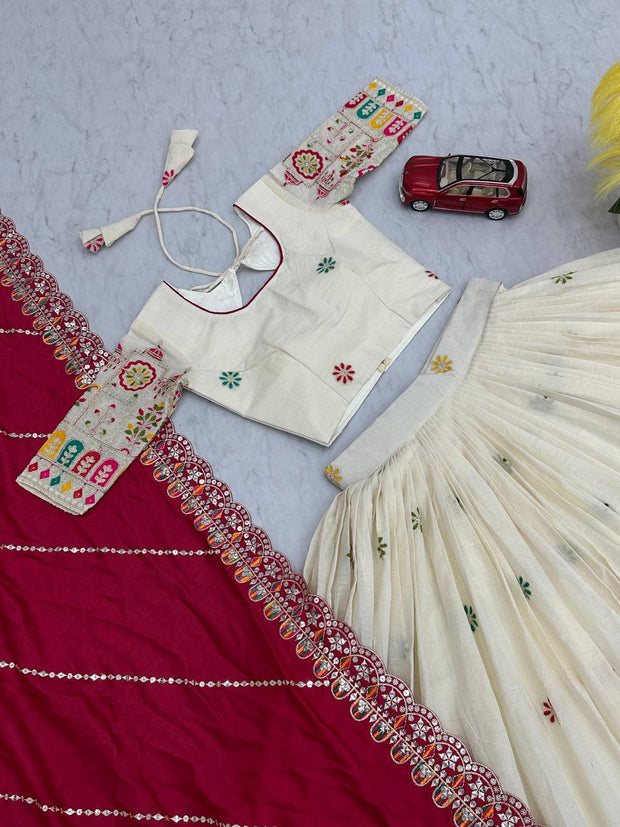 -50%   Traditional Wear Embroidery Work White Color Lehenga Choli