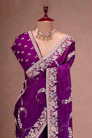 -50%   Marriage Special Embroidery Work Purple Color Saree