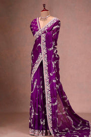 -50%   Marriage Special Embroidery Work Purple Color Saree