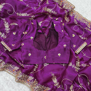 -50%   Marriage Special Embroidery Work Purple Color Saree
