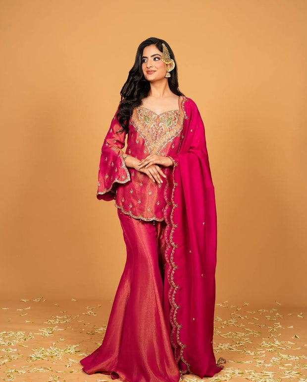 Good Looking Heavy Work Pink Color Palazzo Suit