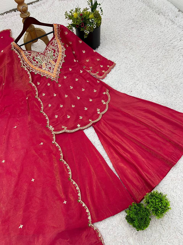 Good Looking Heavy Work Pink Color Palazzo Suit