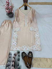 Stylish Peral Moti Hand Work Cream Color Palazzo Suit